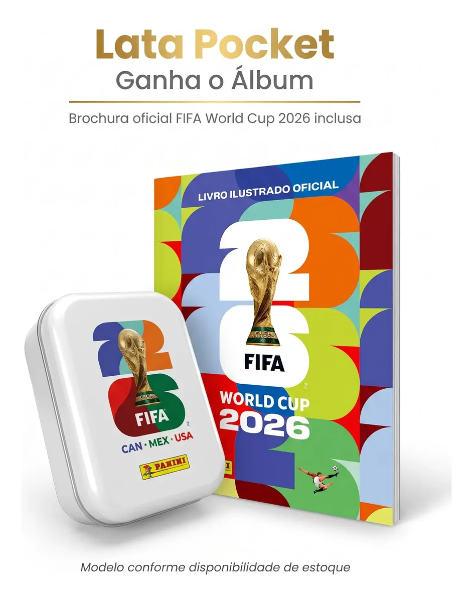 No momento, você está visualizando Kit Álbum Copa Do Mundo Fifa 2026 Panini Brinde Lata Pocket
