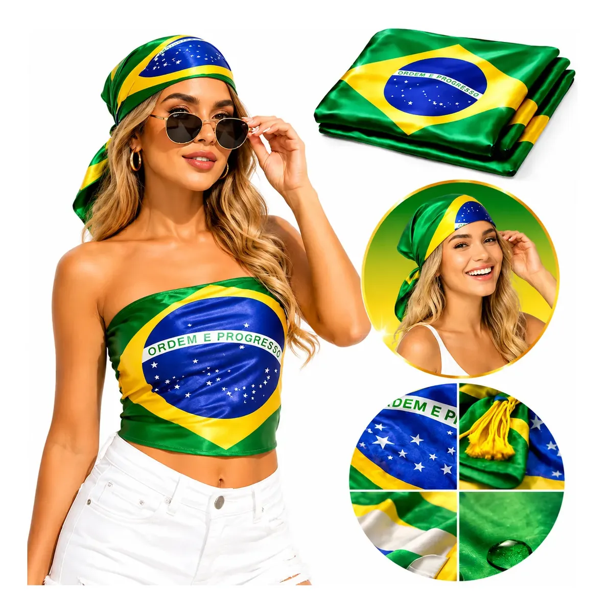 No momento, você está visualizando Lenço De Cetim 70x90cm Bandeira Brasil Copa Bandana Top Luxo